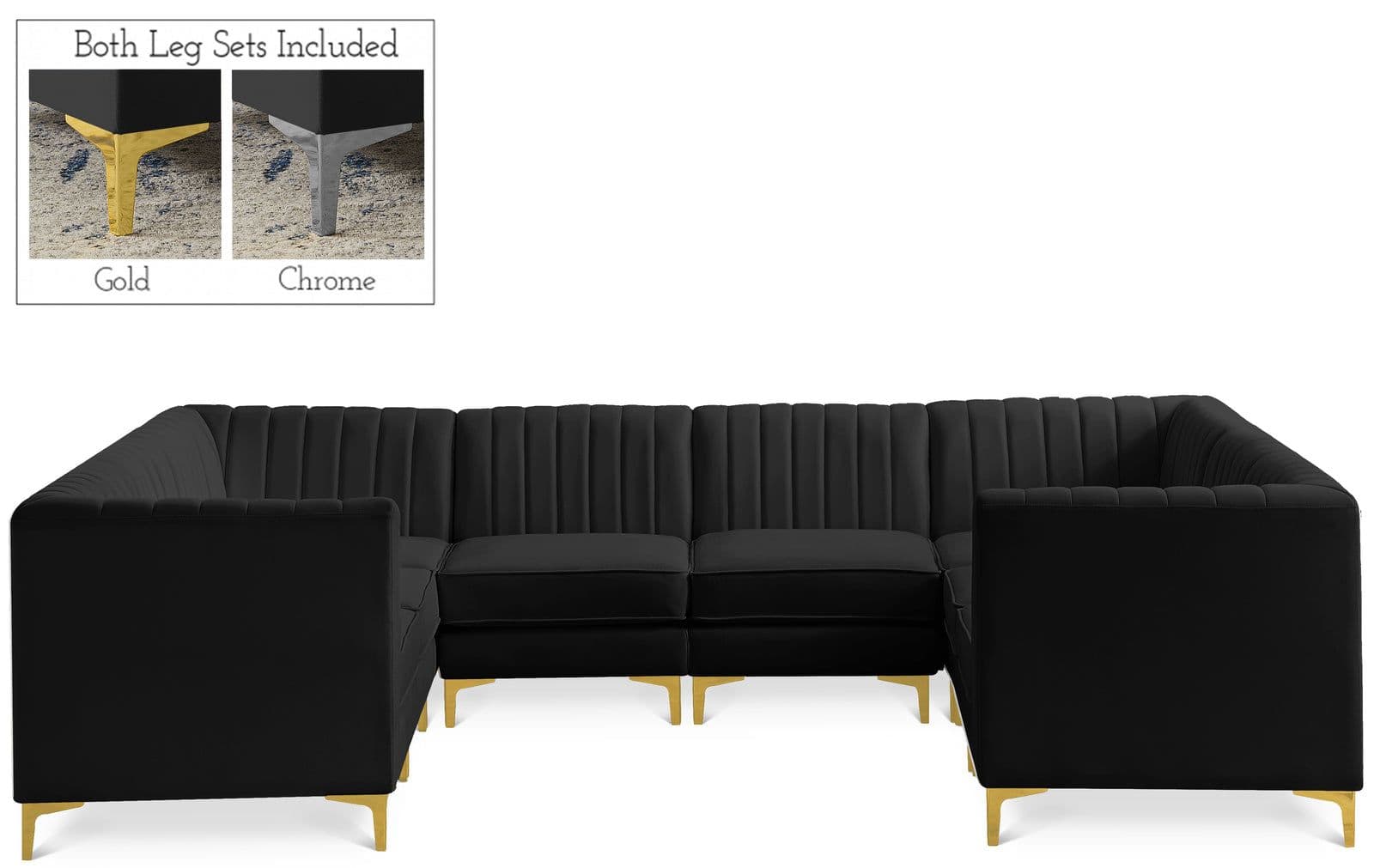 Quinn 116.5" Black Velvet Upholstered Sectional, 8-Piece