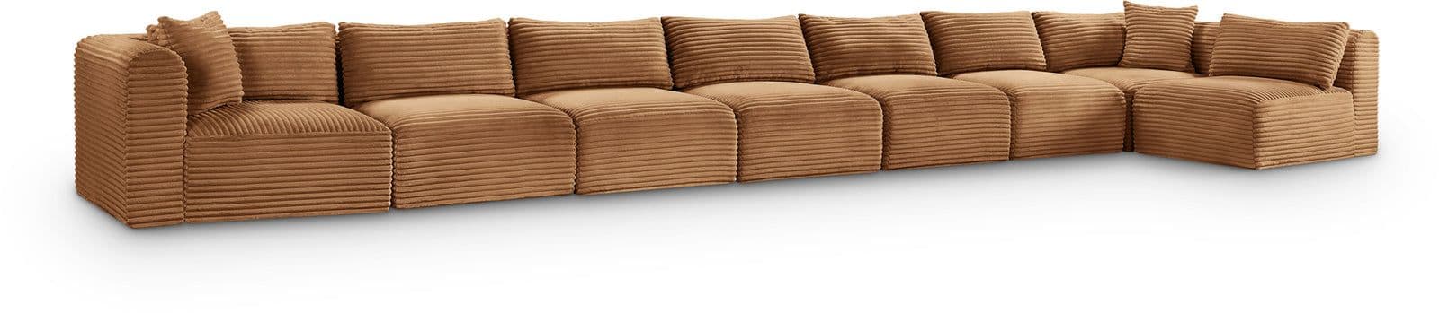 Faye 233" Saddle Corduroy Performance Fabric Upholstered Sectional, 8-Piece