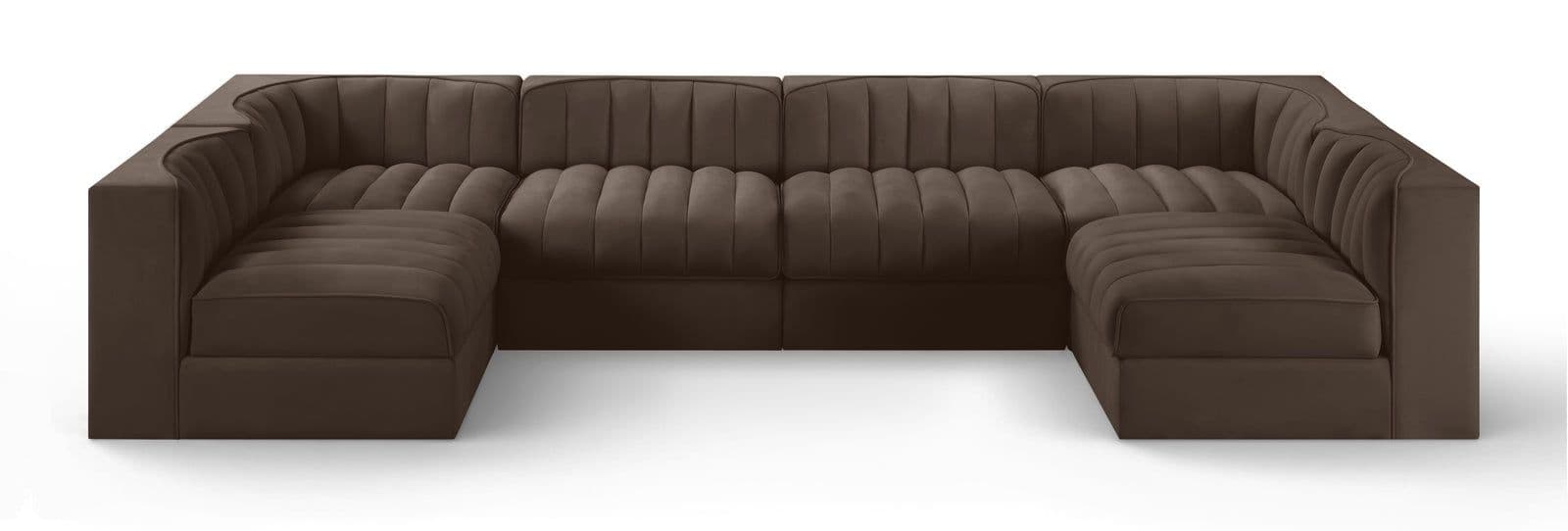 Talia Brown Velvet Performance Fabric Upholstered Sectional, 6-Piece