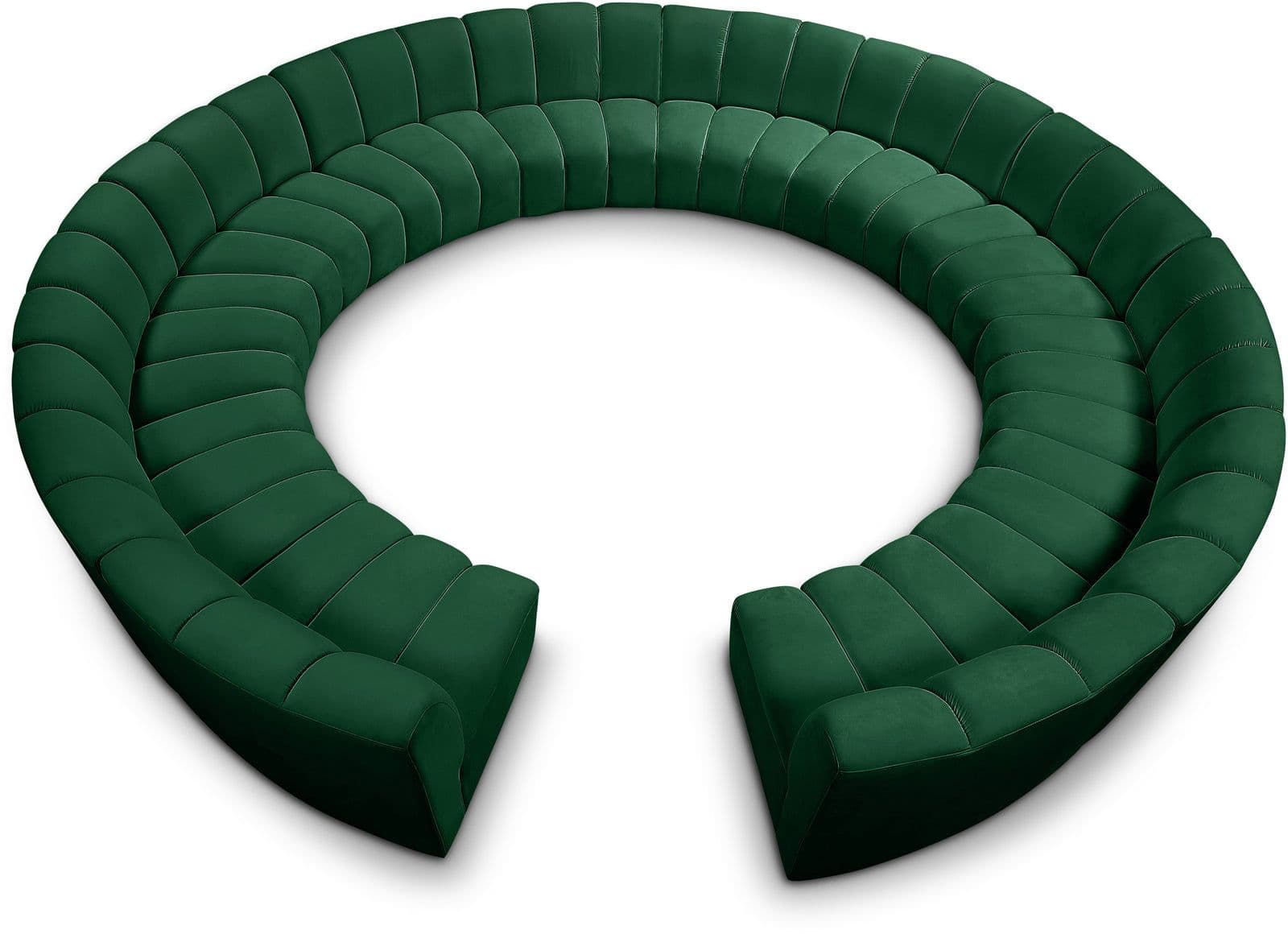Isolde 178" Green Velvet Upholstered Sectional, 12-Piece