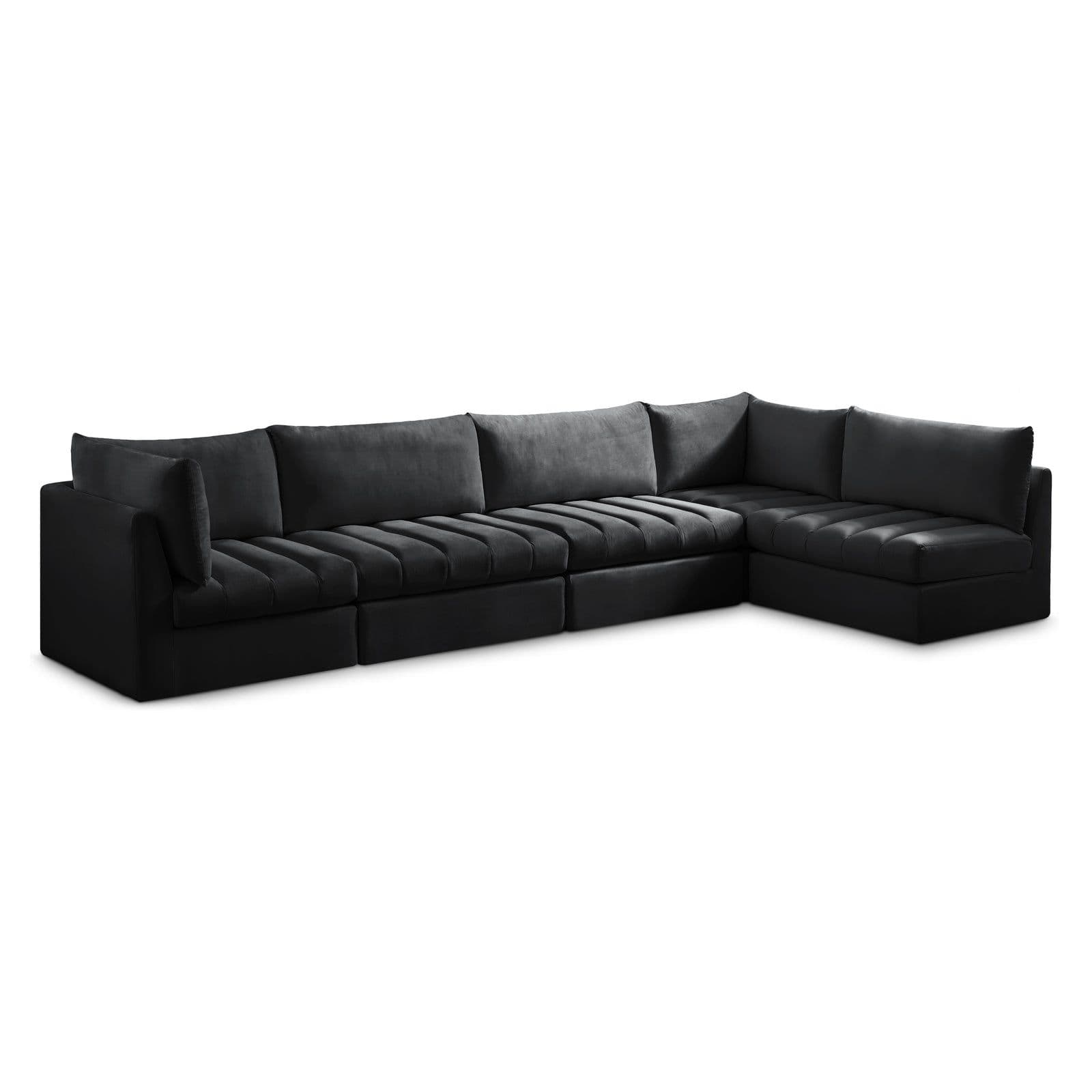 Rowan 140" Black Velvet Upholstered Sectional, 5-Piece