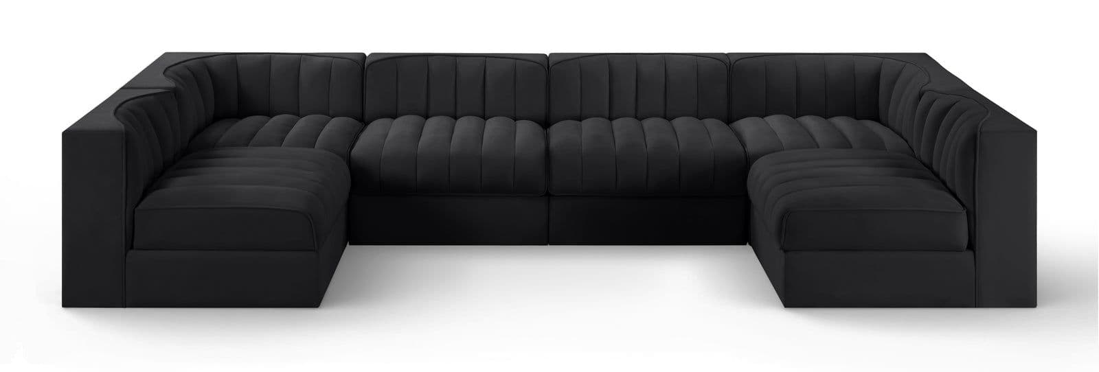 Talia Black Velvet Performance Fabric Upholstered Sectional, 6-Piece
