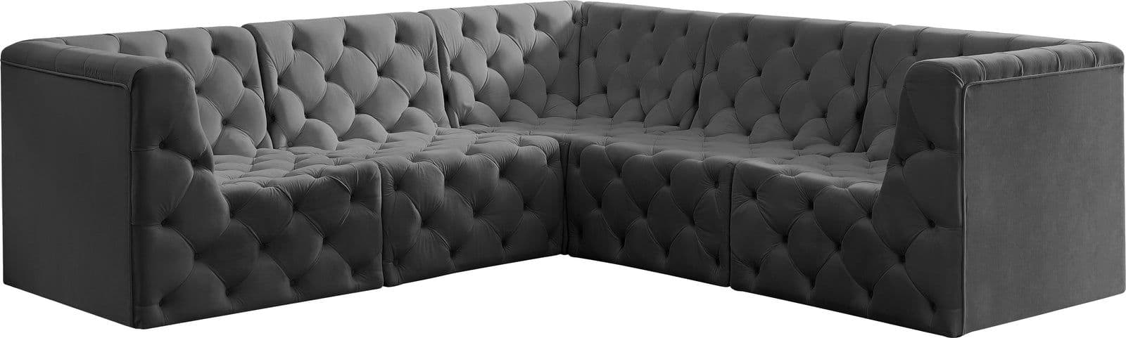 Faye 99" Grey Velvet Upholstered Sectional, 5-Piece