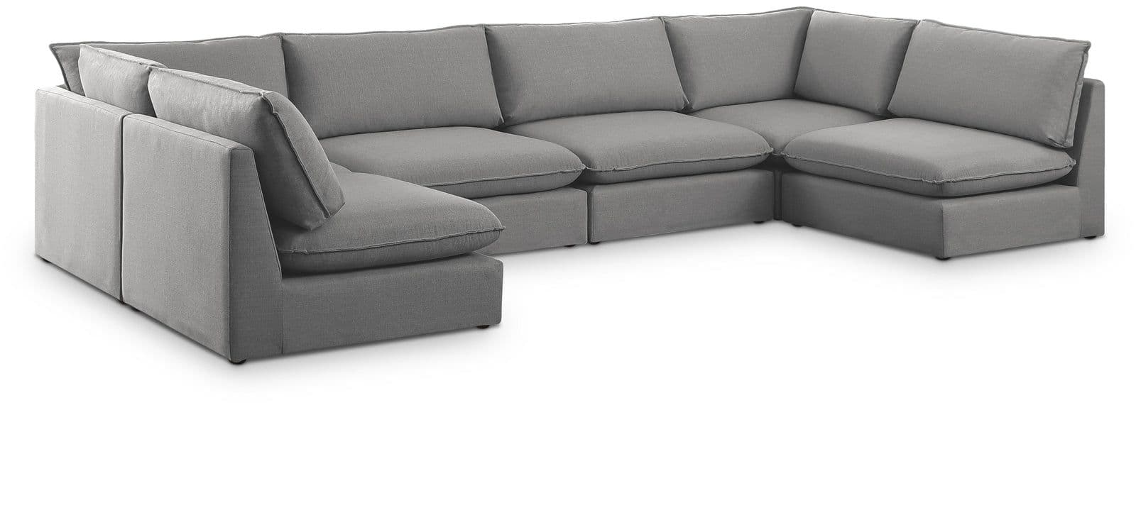 Linden 160" Grey Linen Textured Fabric Upholstered Sectional, 6-Piece (Style 3)