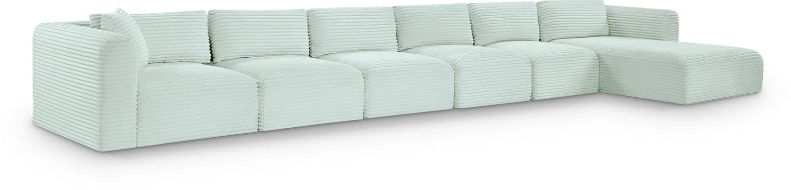 Faye 207" Mint Corduroy Performance Fabric Upholstered Sectional, 6-Piece