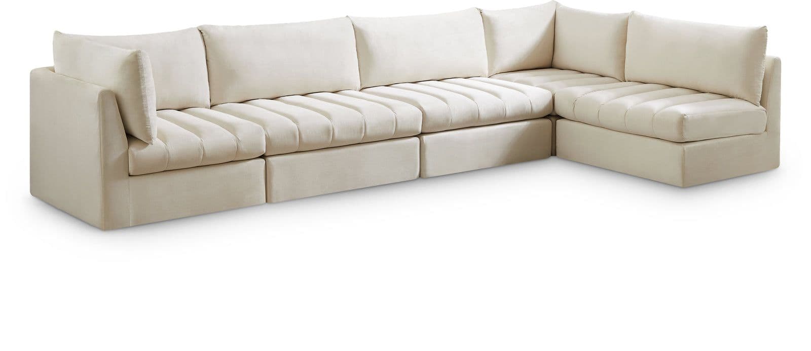 Rowan 140" Cream Velvet Upholstered Sectional, 5-Piece