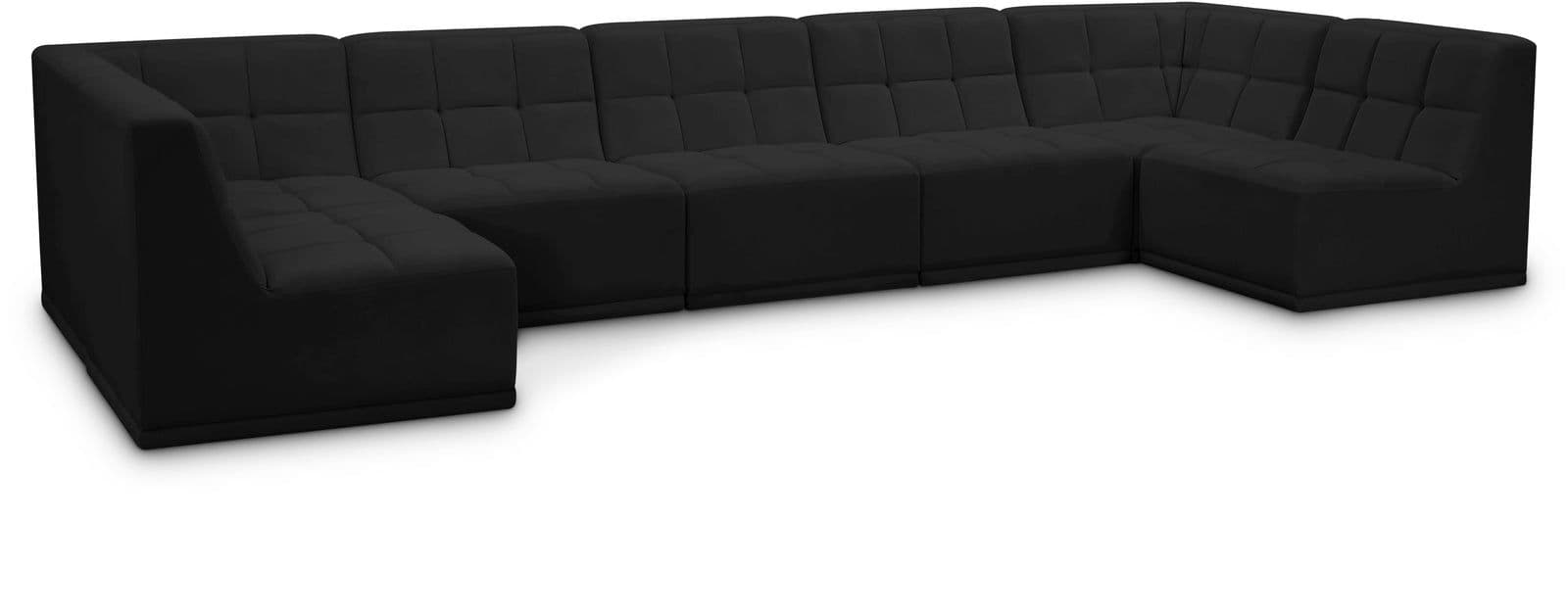 Jolie 158" Black Velvet Upholstered Sectional, 7-Piece