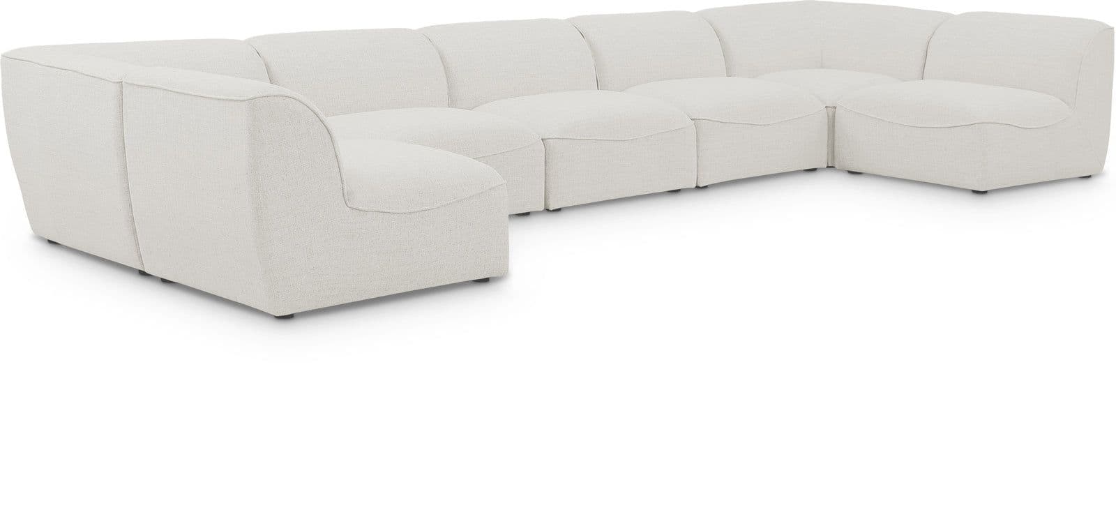 Greer 175" Cream Linen Textured Fabric Upholstered Sectional, 7-Piece