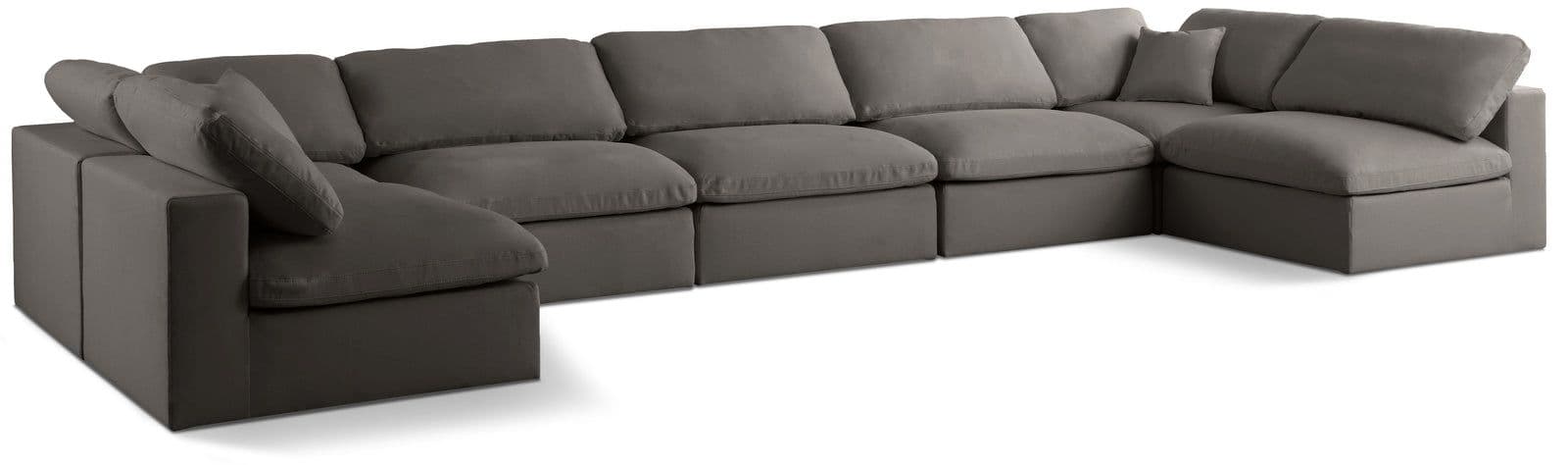 Selene 175" Grey Velvet Upholstered Standard Comfort Sectional, 7-Piece