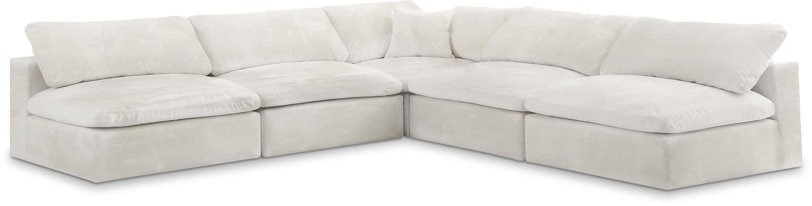 Florence 118" Cream Velvet Upholstered Overstuffed Fiber Filled Comfort Sectional, 5-Piece
