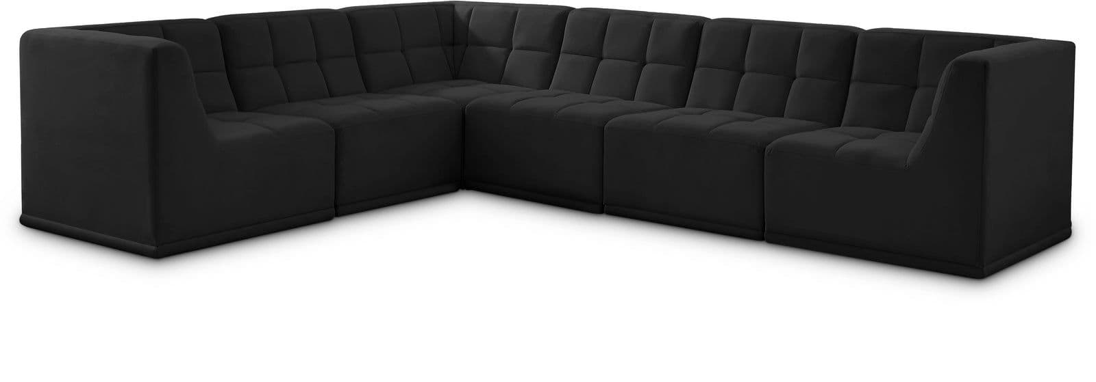Jolie 128" Black Velvet Upholstered Sectional, 6-Piece