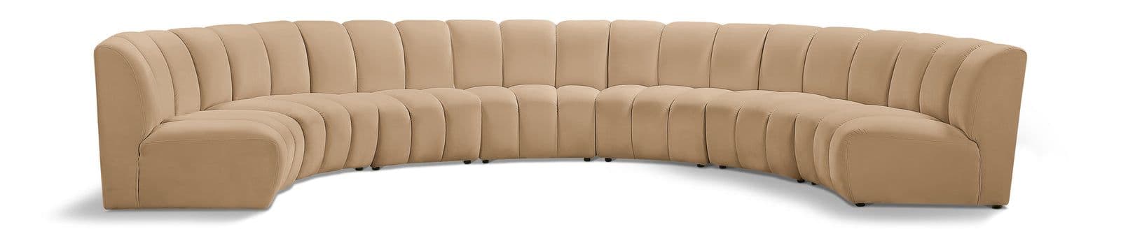 Isolde 183" Camel Velvet Upholstered Sectional, 7-Piece