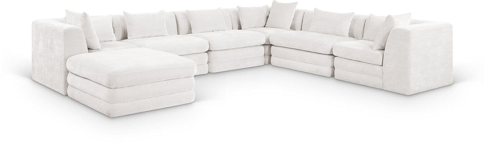 Willow 152" Cream Chenille Fabric Upholstered 7Pc. Sectional, 7-Piece