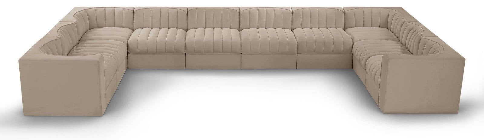 Talia Beige Velvet Performance Fabric Upholstered Sectional, 10-Piece
