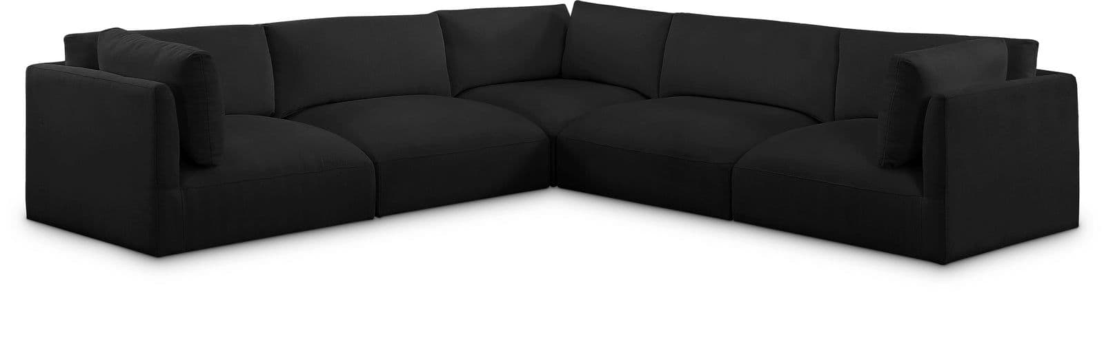 Hadley 114" Black Fabric Upholstered Sectional, 5-Piece (Style 2)