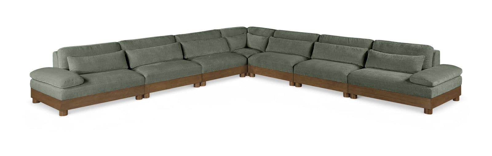 Kira 167.75" Green Chenille Fabric Upholstered Sectional, 7-Piece