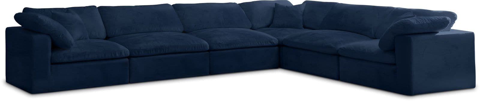 Florence 158" Navy Velvet Upholstered Overstuffed Fiber Filled Comfort Sectional, 6-Piece