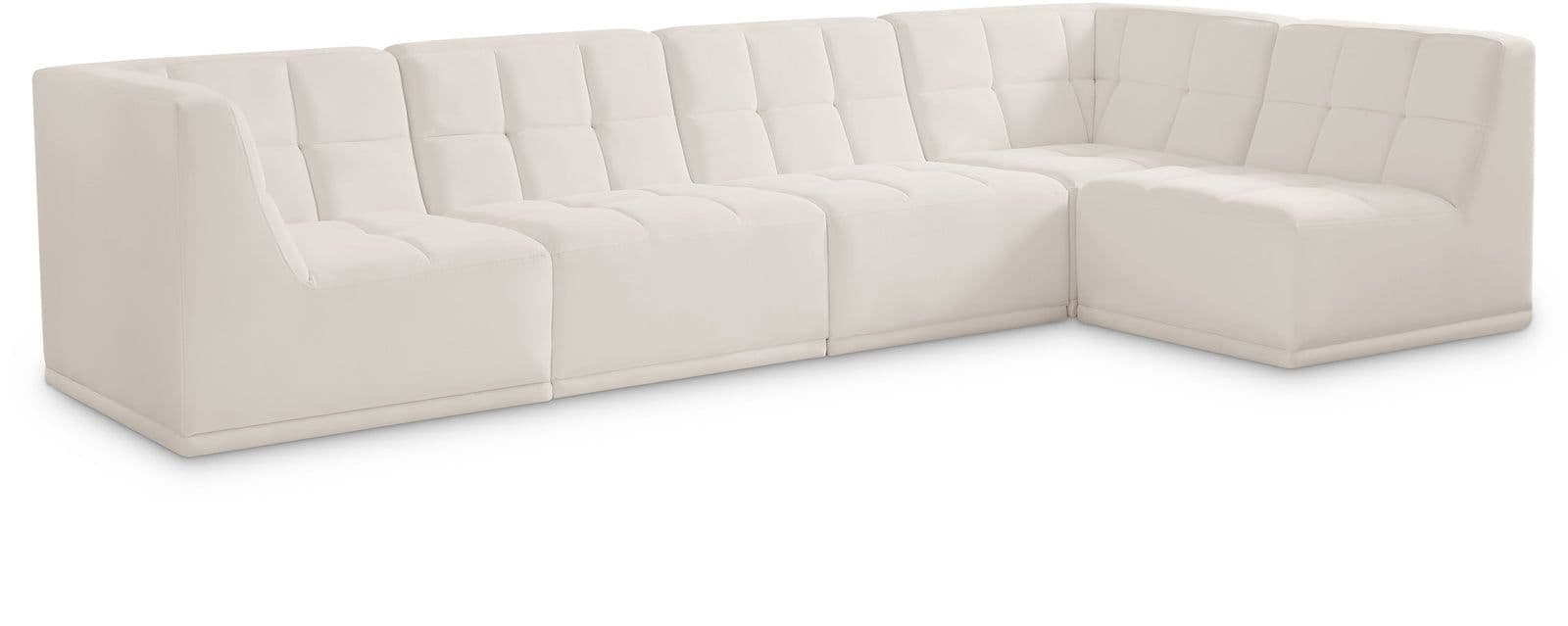 Jolie 128" Cream Velvet Upholstered Sectional, 5-Piece