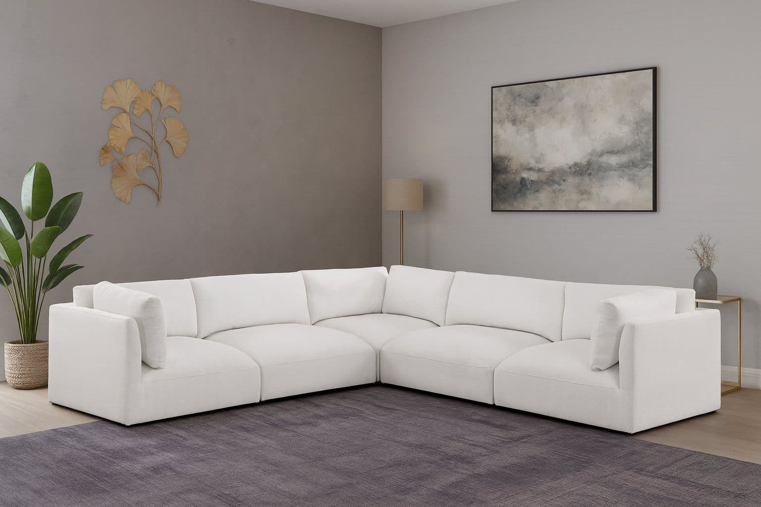Hadley 114" Cream Fabric Upholstered Sectional, 5-Piece (Style 2)