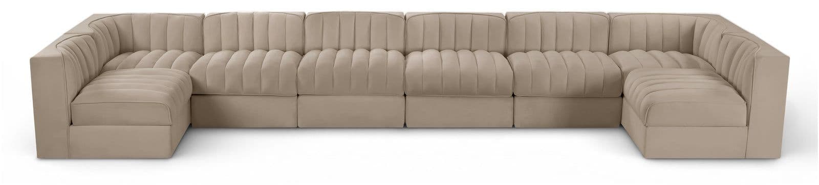 Talia Beige Velvet Performance Fabric Upholstered Sectional, 8-Piece