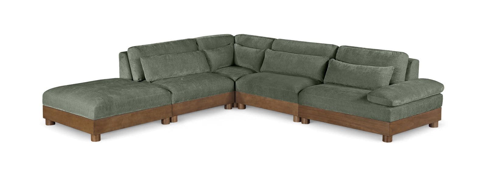 Kira 127.75" Green Chenille Fabric Upholstered Sectional, 5-Piece (Style 2)