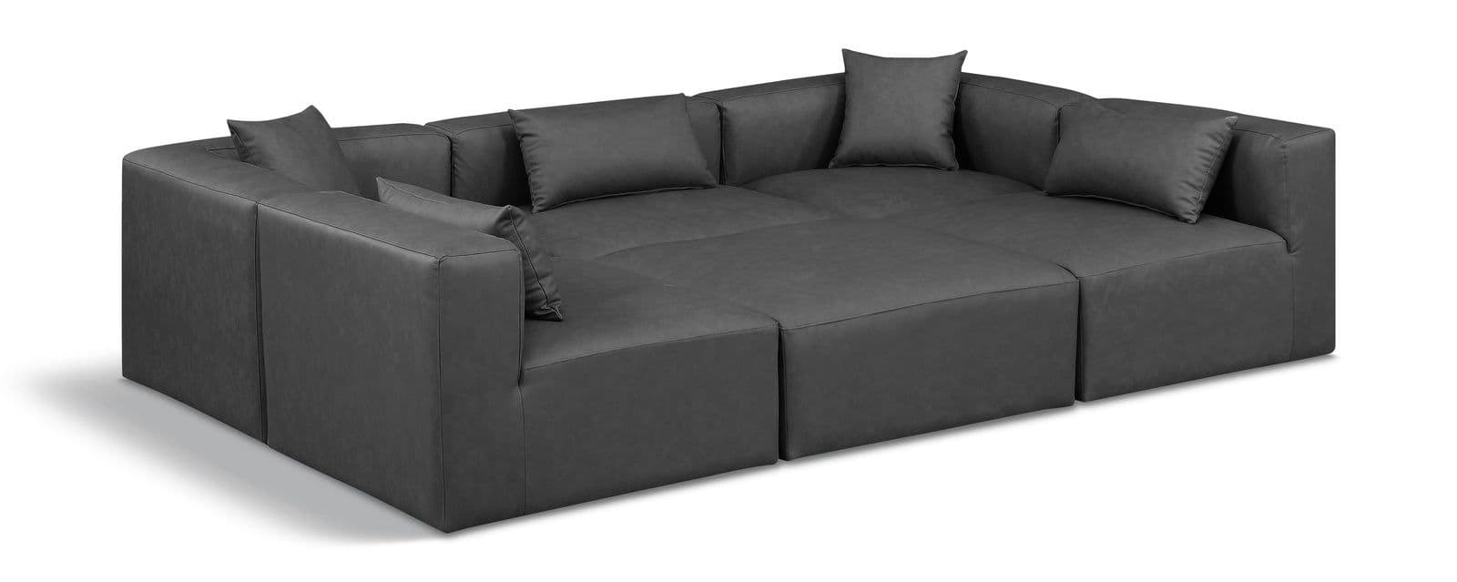Farrah 108" Charcoal Vegan Leather Upholstered Sectional, 6-Piece