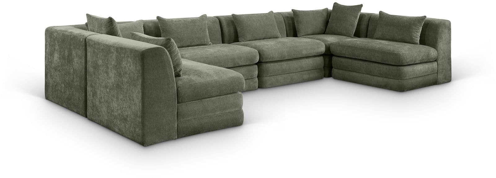 Willow 152" Green Chenille Fabric Upholstered 6Pc. Sectional, 6-Piece (Style 3)