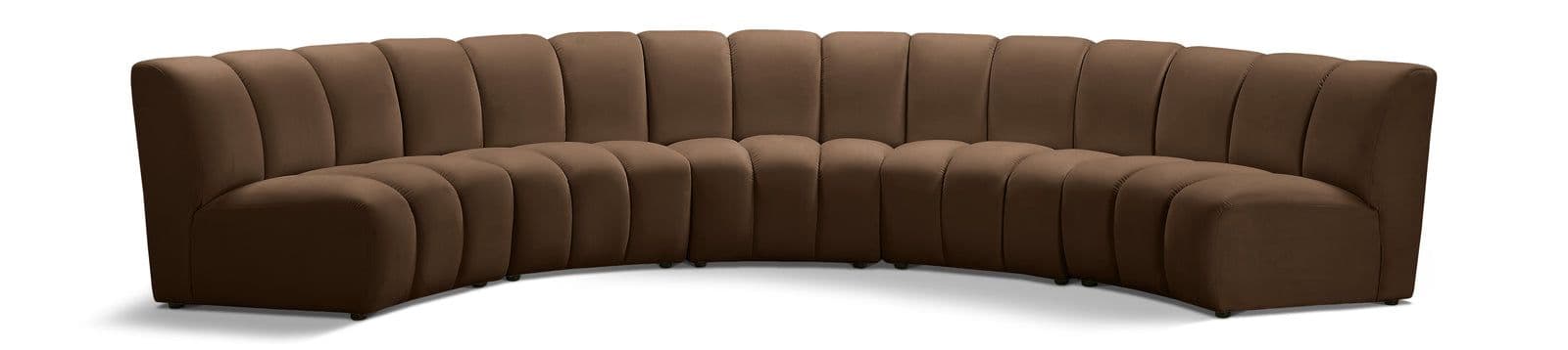 Isolde 167" Brown Velvet Upholstered Sectional, 5-Piece