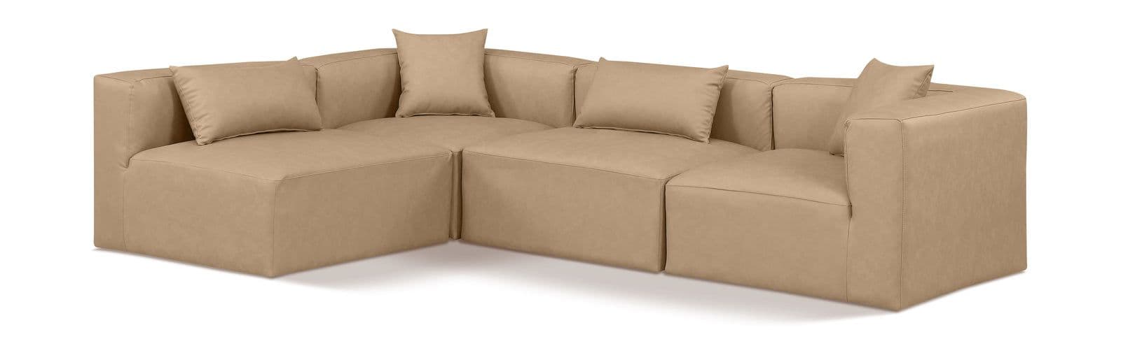 Farrah 108" Tan Vegan Leather Upholstered Sectional, 4-Piece (Style 2)