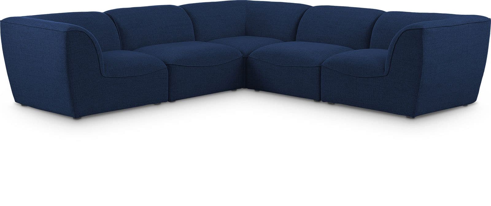 Greer 109" Navy Linen Textured Fabric Upholstered Sectional, 5-Piece