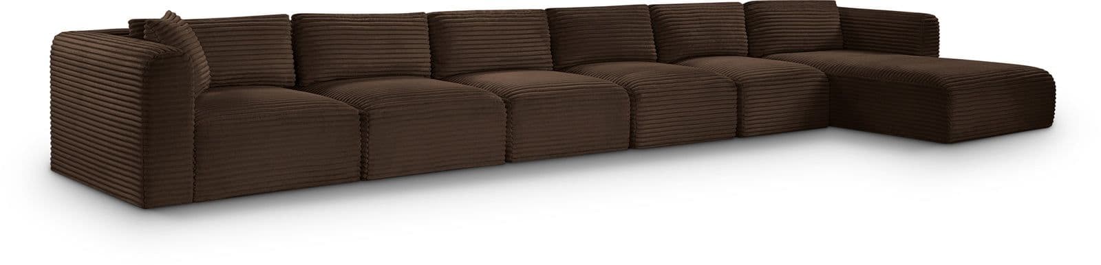 Faye 207" Brown Corduroy Performance Fabric Upholstered Sectional, 6-Piece