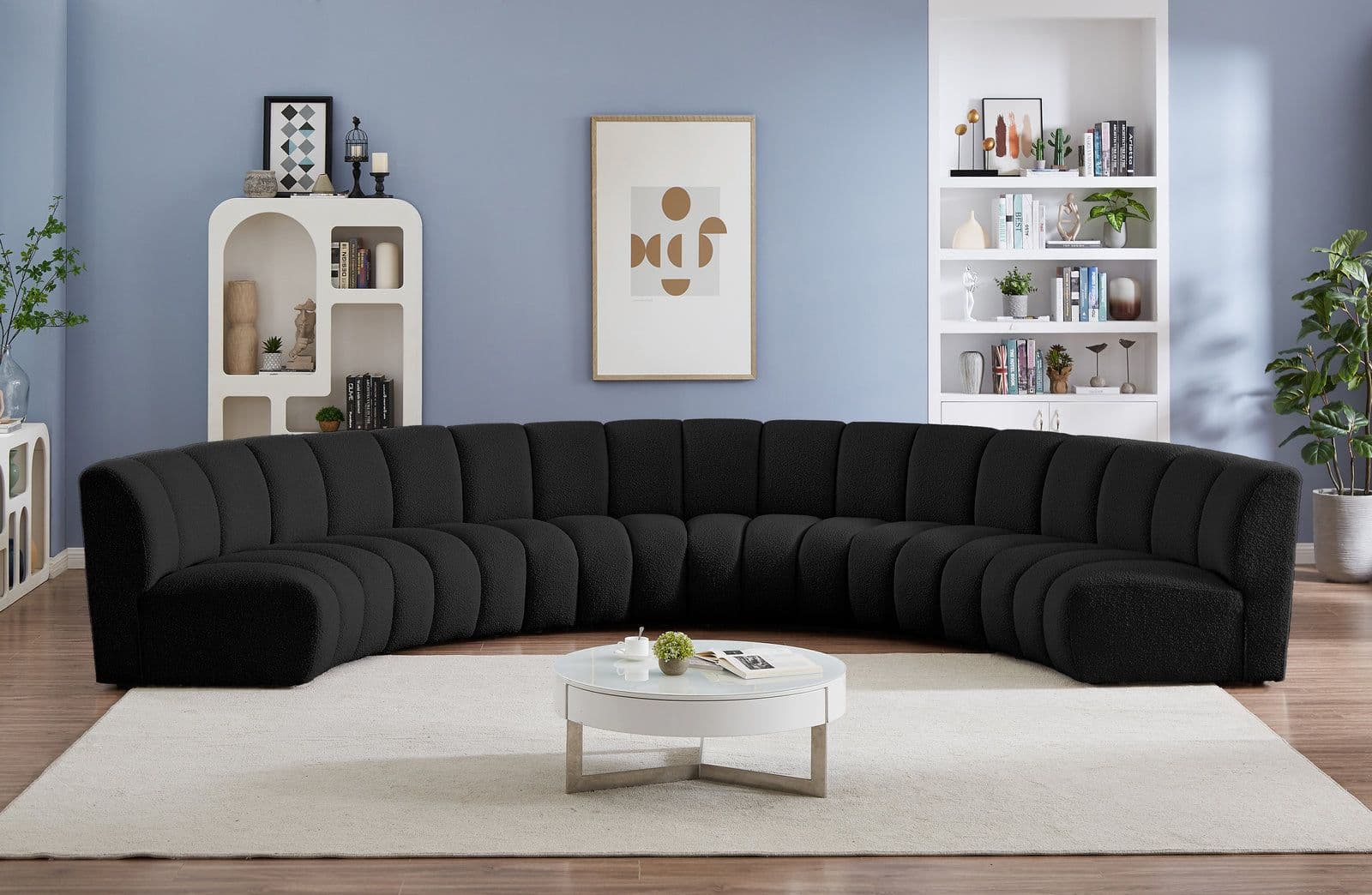 Isolde 176" Black Boucle Fabric Upholstered Sectional, 6-Piece