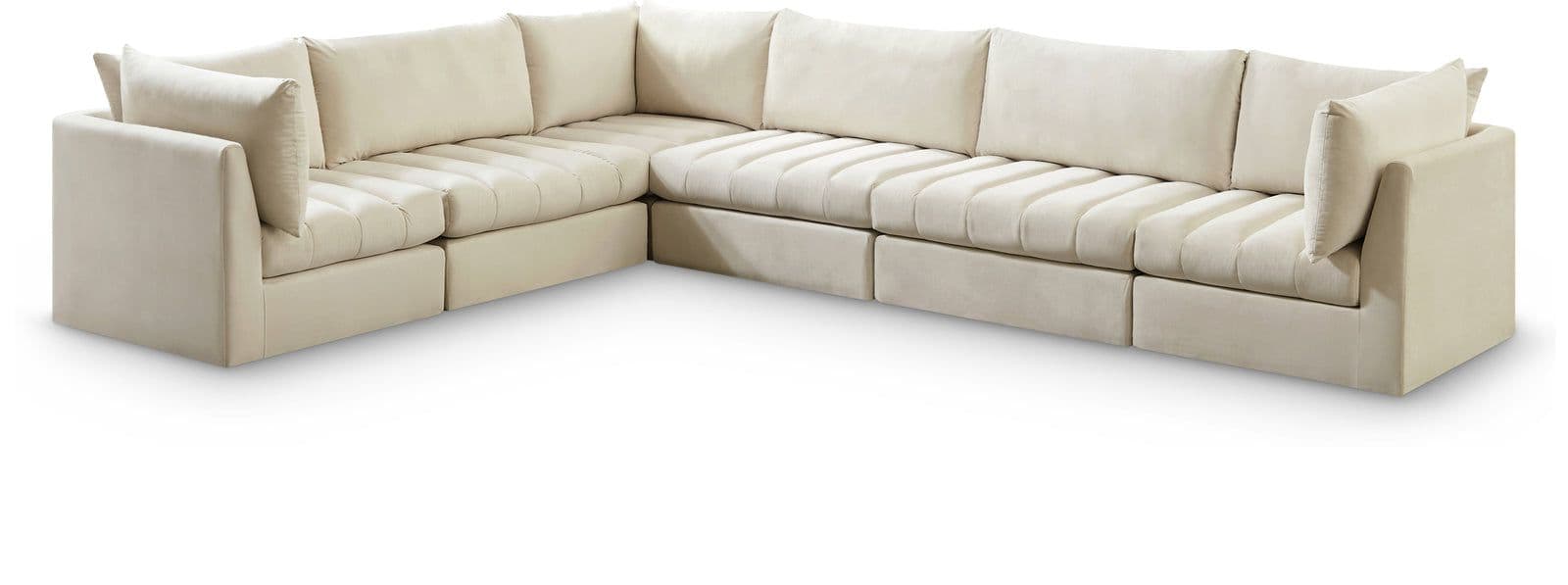 Rowan 140" Cream Velvet Upholstered Sectional, 6-Piece