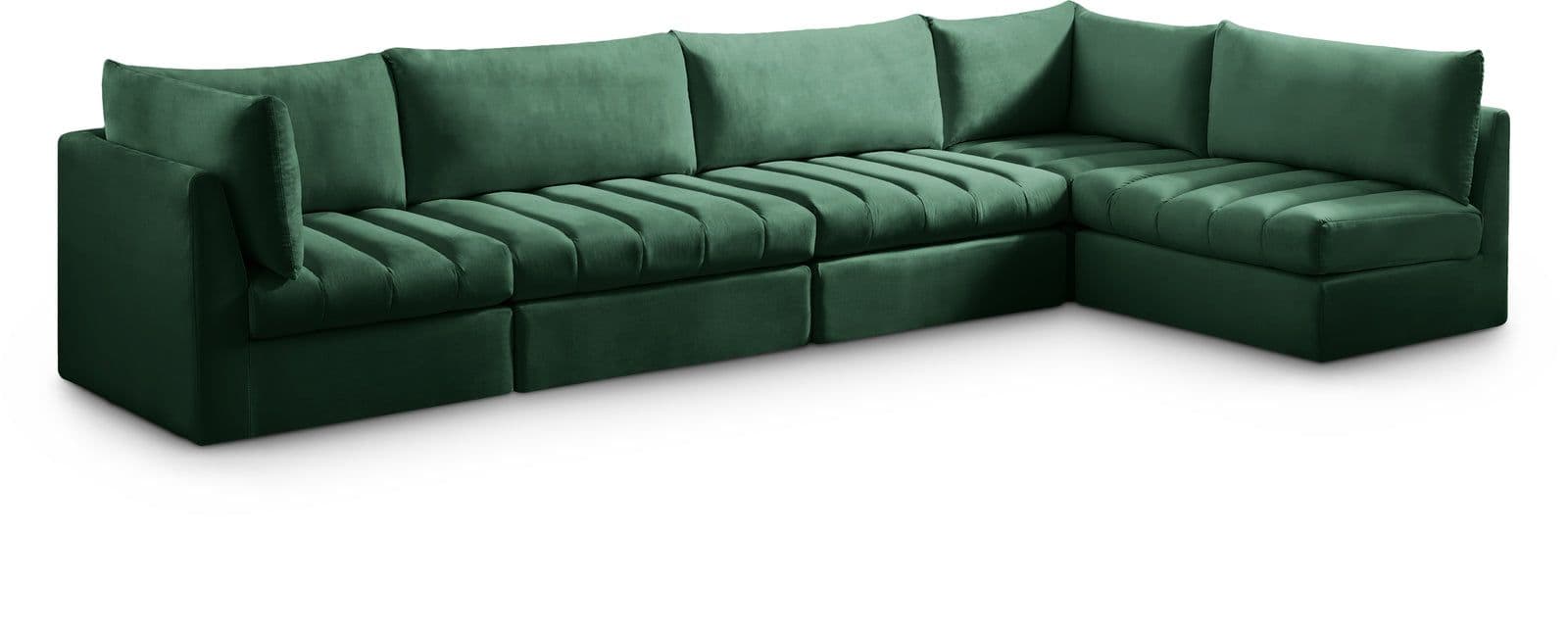 Rowan 140" Green Velvet Upholstered Sectional, 5-Piece