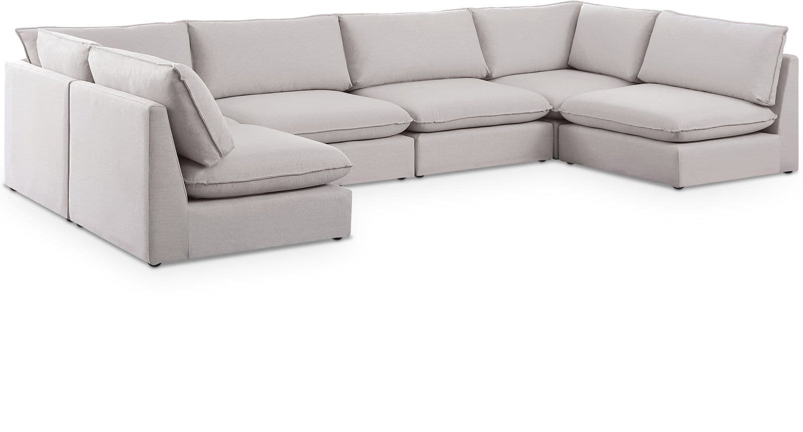 Linden 160" Beige Linen Textured Fabric Upholstered Sectional, 6-Piece (Style 3)