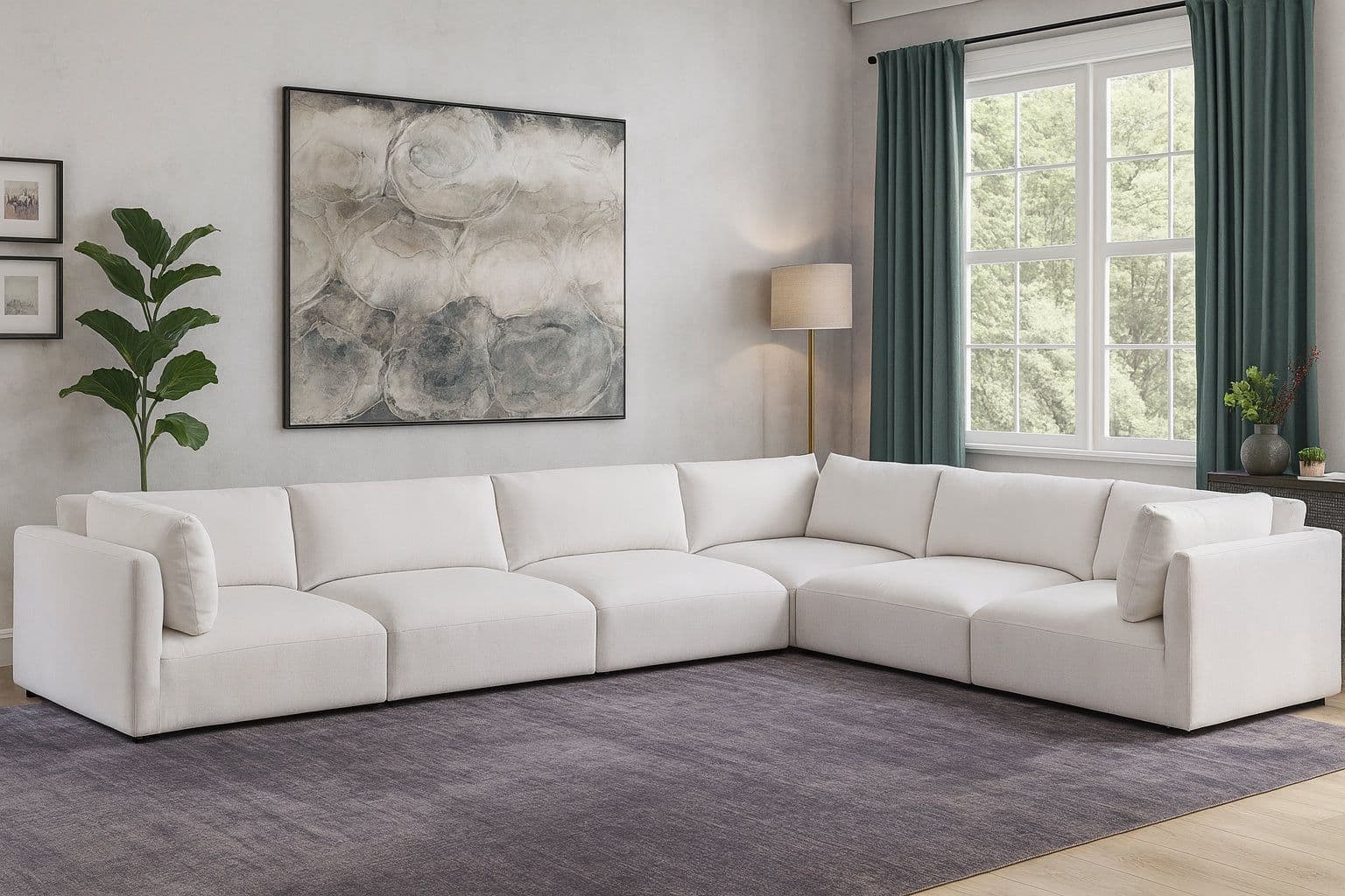 Hadley 152" Cream Fabric Upholstered Sectional, 6-Piece (Style 3)