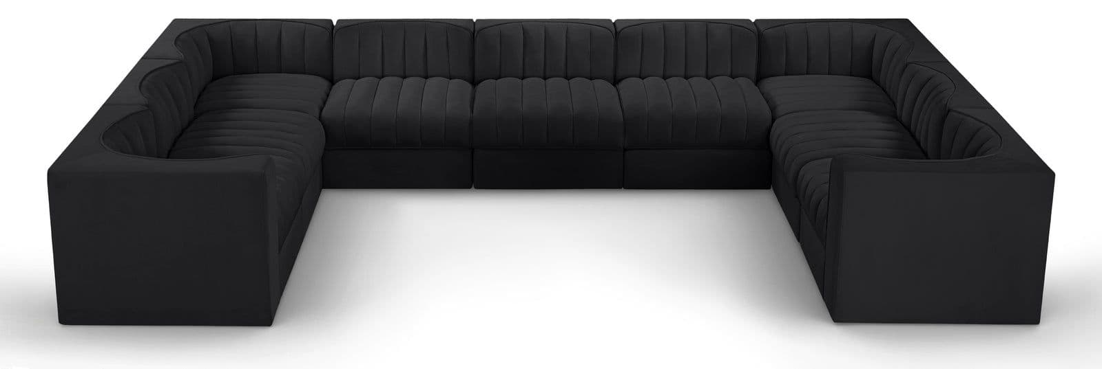 Talia Black Velvet Performance Fabric Upholstered Sectional, 9-Piece (Style 2)
