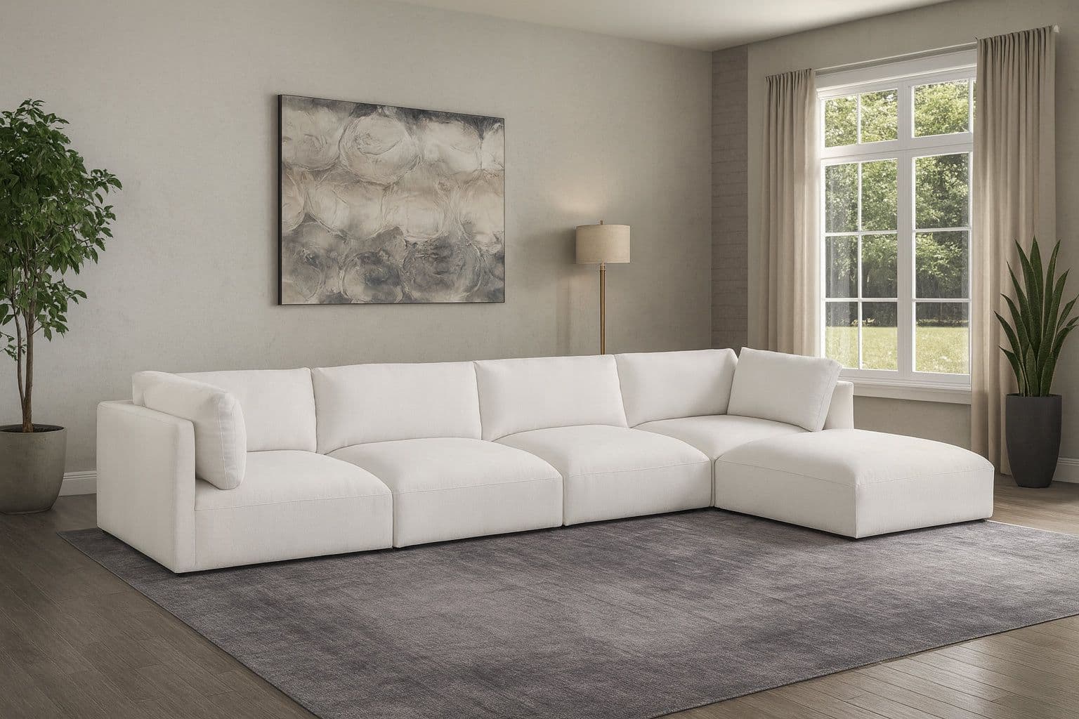 Hadley 152" Cream Fabric Upholstered Sectional, 5-Piece