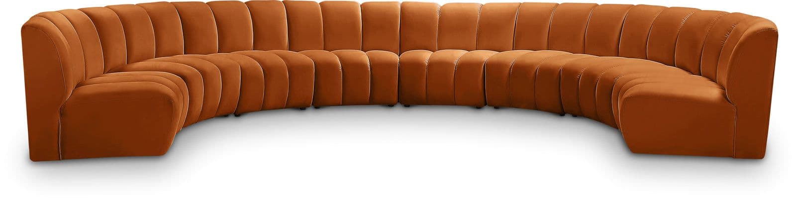 Isolde 178" Cognac Velvet Upholstered Sectional, 8-Piece