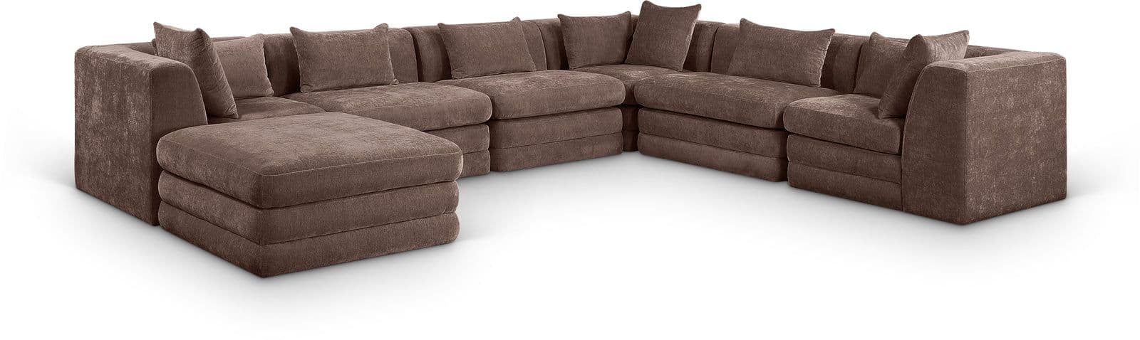 Willow 152" Brown Chenille Fabric Upholstered 7Pc. Sectional, 7-Piece