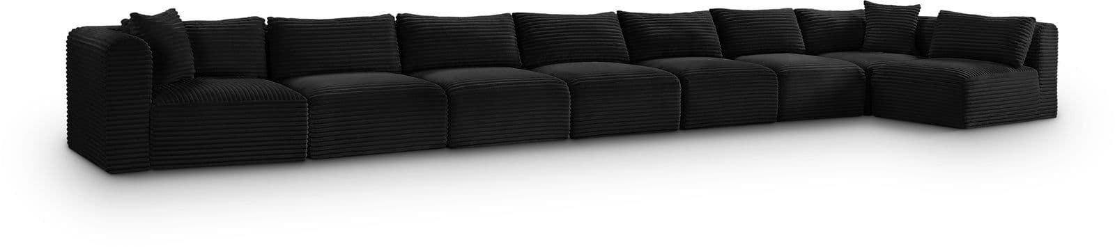 Faye 233" Black Corduroy Performance Fabric Upholstered Sectional, 8-Piece