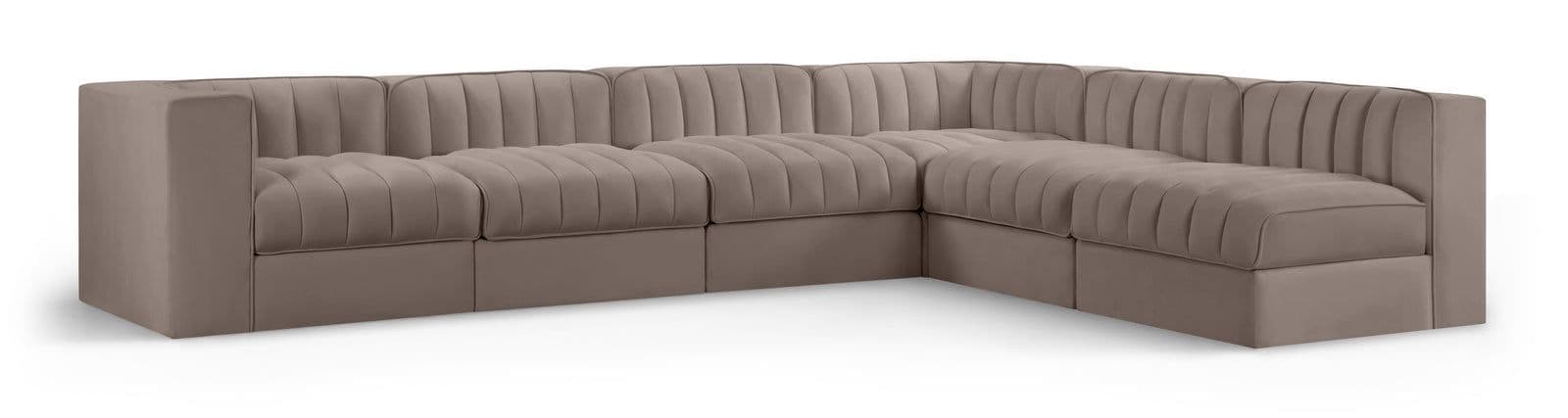 Talia Taupe Velvet Performance Fabric Upholstered Sectional, 6-Piece (Style 2)