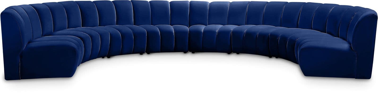 Isolde 178" Navy Velvet Upholstered Sectional, 8-Piece