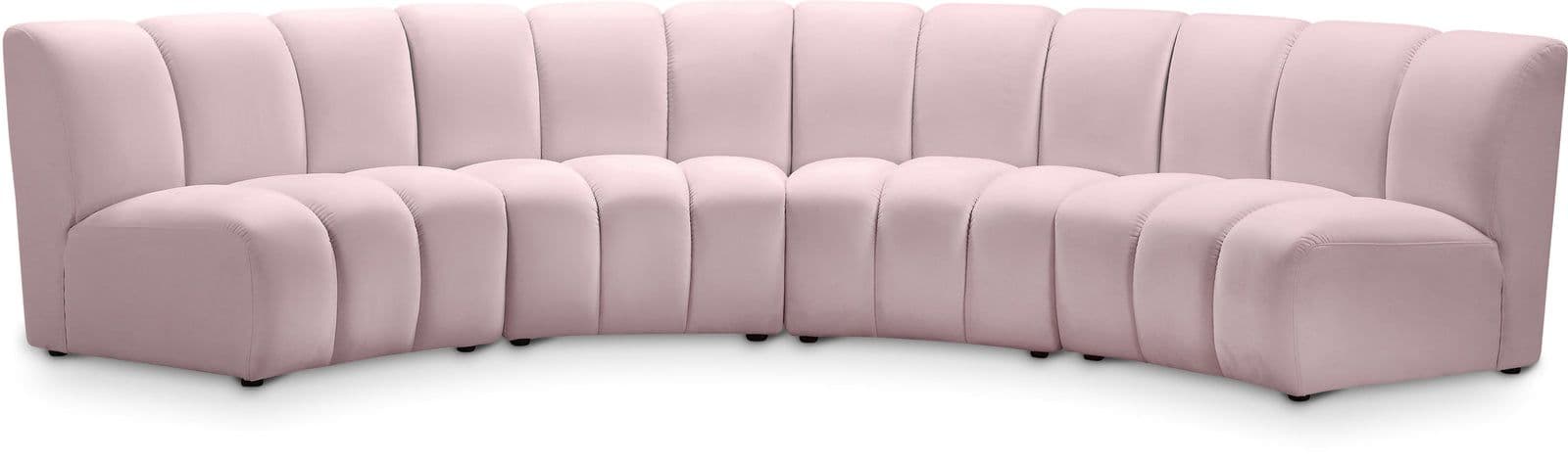 Isolde 148" Pink Velvet Upholstered Sectional, 4-Piece