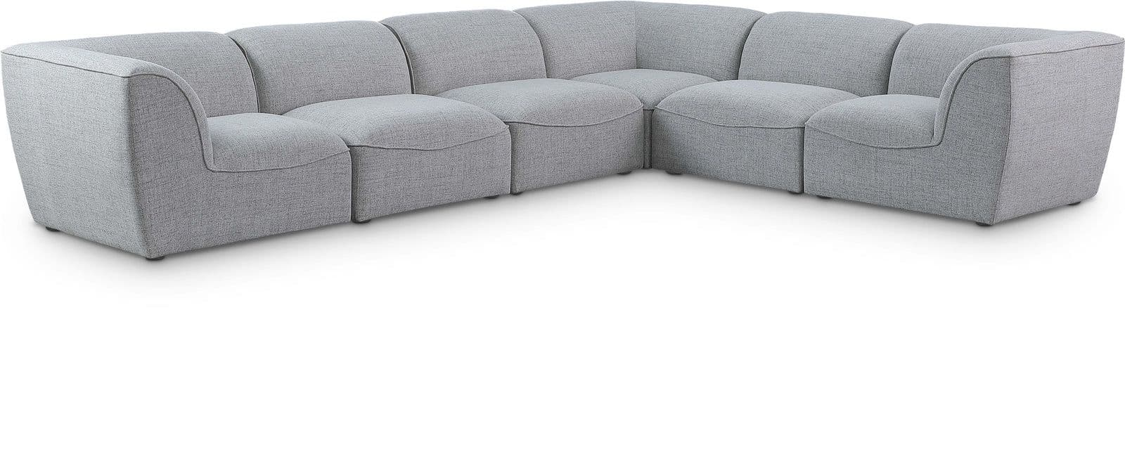Greer 142" Grey Linen Textured Fabric Upholstered Sectional, 6-Piece (Style 2)