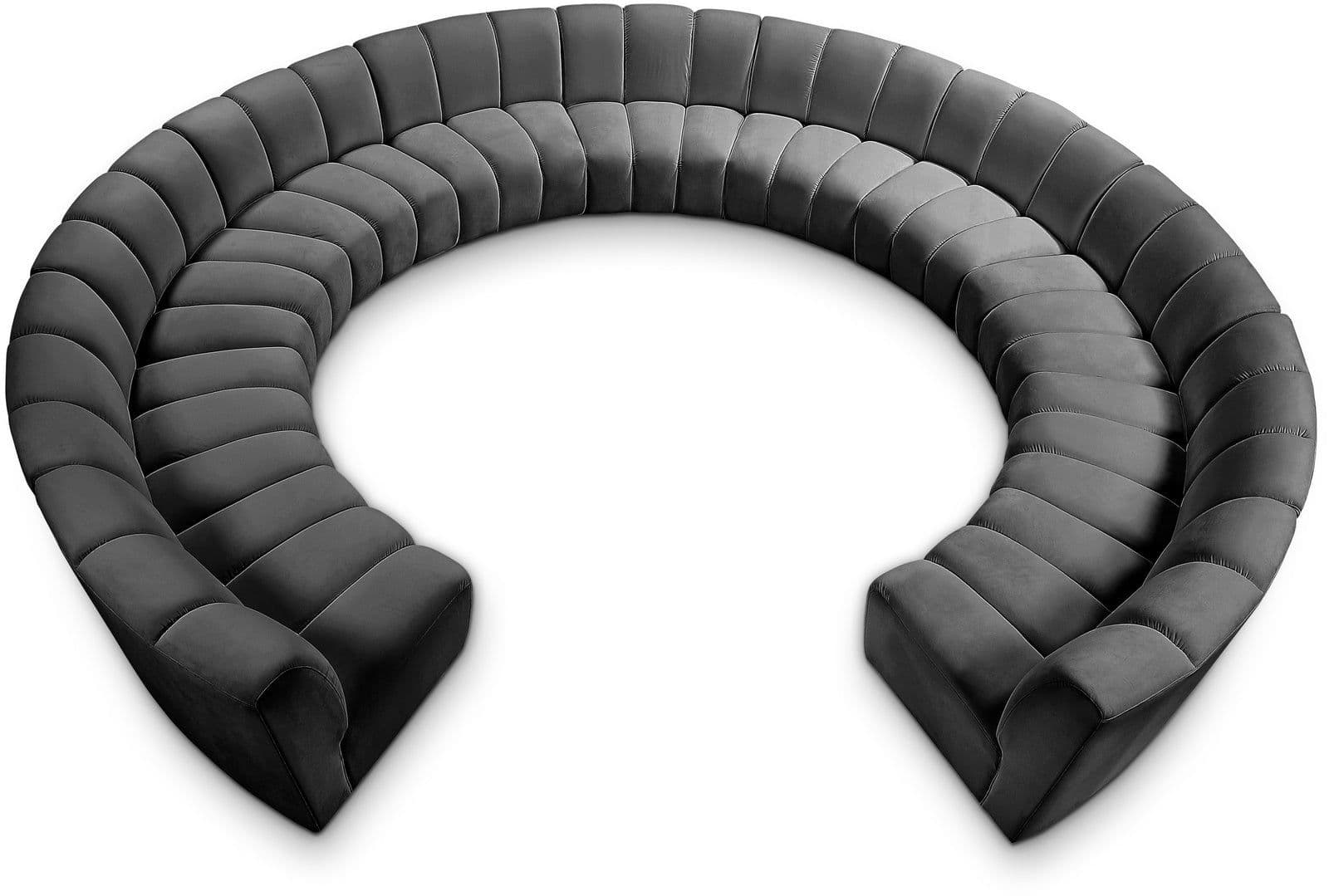 Isolde 178" Grey Velvet Upholstered Sectional, 11-Piece