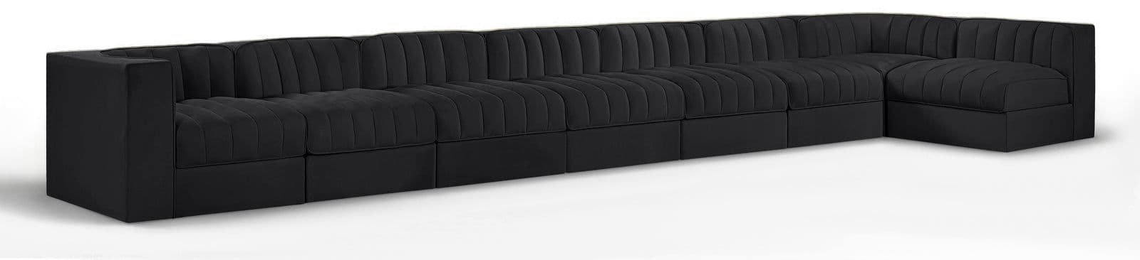 Talia Black Velvet Performance Fabric Upholstered Sectional, 8-Piece (Style 4)