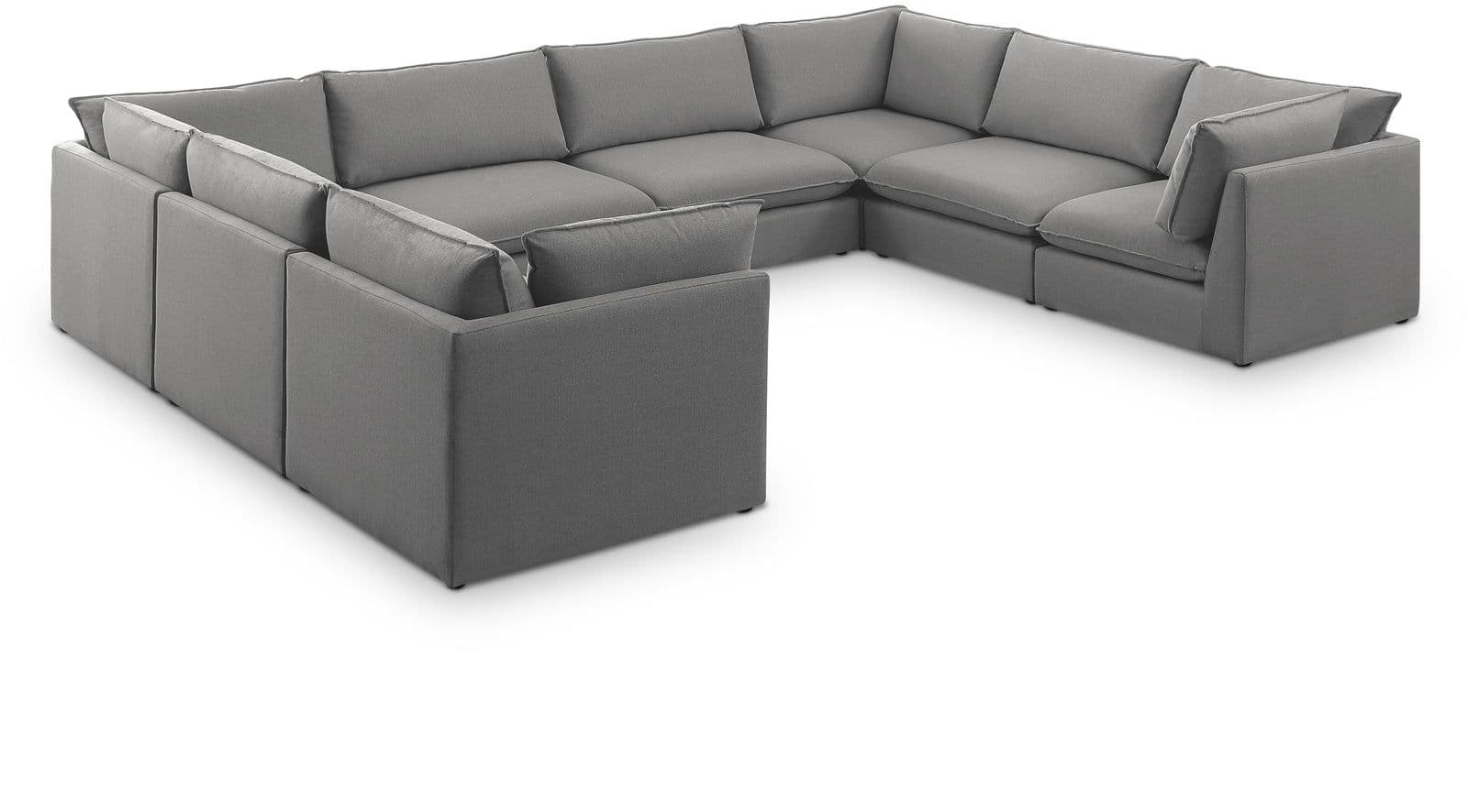 Linden 160" Grey Linen Textured Fabric Upholstered Sectional, 8-Piece