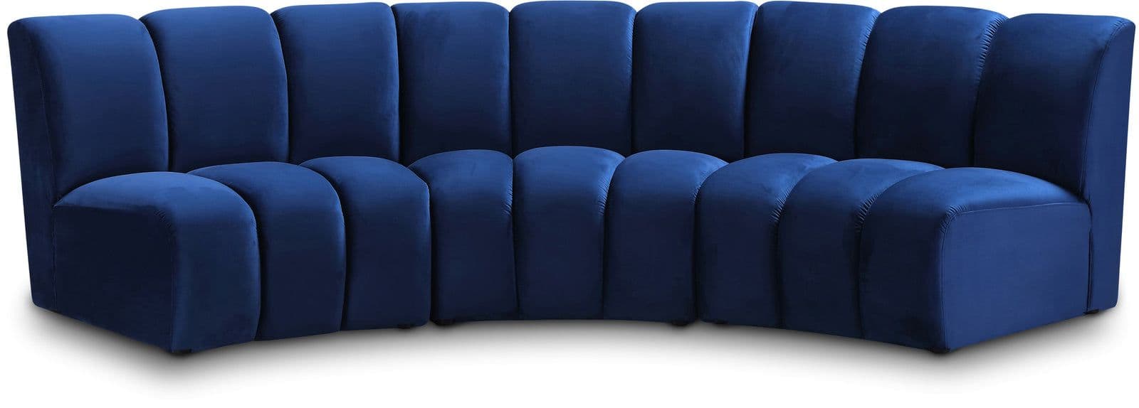 Isolde 119" Navy Velvet Upholstered Sectional, 3-Piece