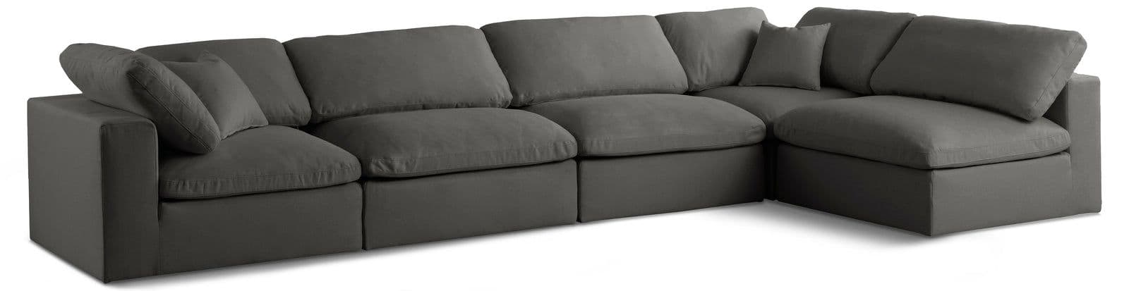 Selene 140" Grey Velvet Upholstered Standard Comfort Sectional, 5-Piece (Style 2)